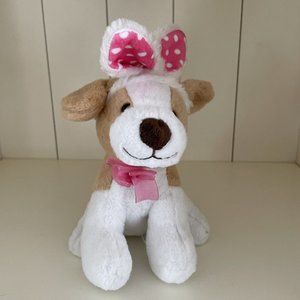 Dan Dee Dog Plush Bunny Ears Easter Spring White Brown Pink Polka Dot Rabbit